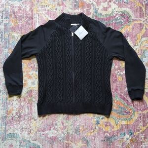 Croft & Barrow Men’s Full Zip Cable Knit Sweater Black Size L NWT Cotton Blend